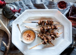 Anticuchos de Corazon, or Grilled, Skewered Heart with Ghost-Pepper Sauce & Mint