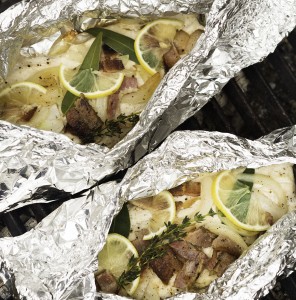 Campfire-Cooked Trout with Bacon, Onions, Lemon and Herbs