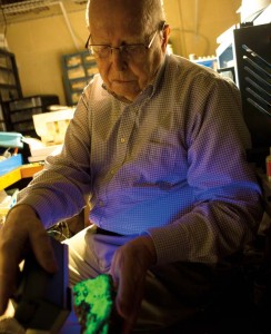 An avid rock collector, Karl spends his free time in a shop where he uses machines and hand tools to cut, sand and polish his stones for display purposes or for jewelry applications.