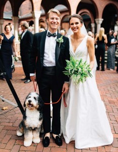 The couple’s dog, Otis, was on hand to greet guests and pose for post-ceremony photographs.