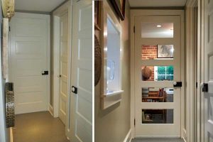 Wanting to add natural light to a drafty hallway that connects the laundry/utility room to the kitchen, Bruce searched for a glass door to replace the wood door. Not finding anything appropriate, the idea occurred that the inset panels could be removed and replaced with glass. Now, natural light illuminates the hallway, and the kitchen is draft-free.