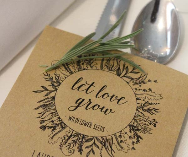 Even guest favors served as a tie-in to the theme: the packets held wildflower seeds.