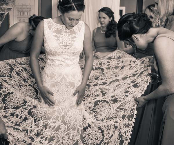 Lauren’s gown exemplifies the popularity of lace.