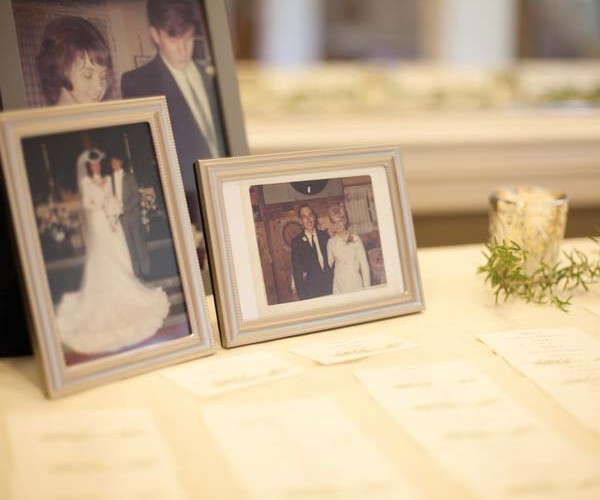 Family wedding photos decorated the reception area.