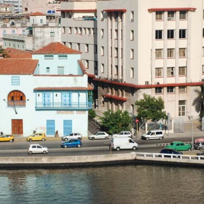A veiw of Avenida Carlos M Cespedes by the harbor in Old Havana. The photo was taken from our balcony on the Adonia.