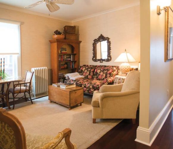 In order to create a second-floor sitting room, Sheri replaced the standard doorway with an alcove entrance. The hardwood floors weren’t salvageable, so she elected to replace them with manufactured hardwood.