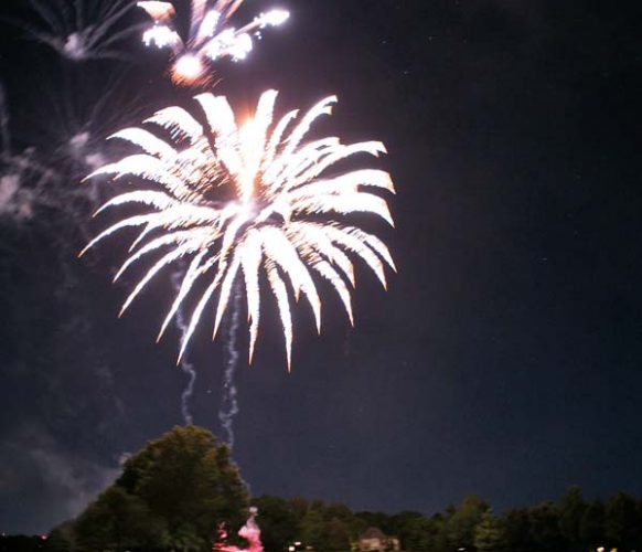 Her show culminated in a fireworks display color keyed to the party.