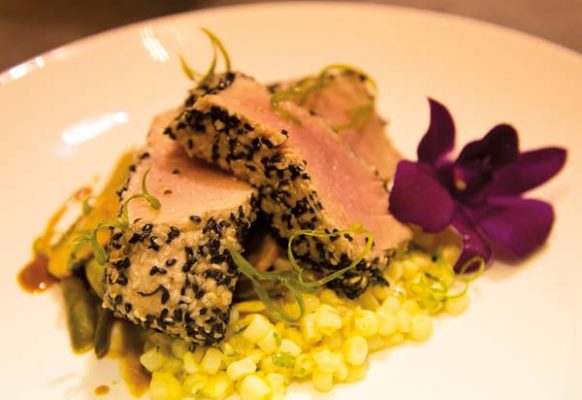 Corn from the garden accompanied the Hawaiian tuna loin entreé.
