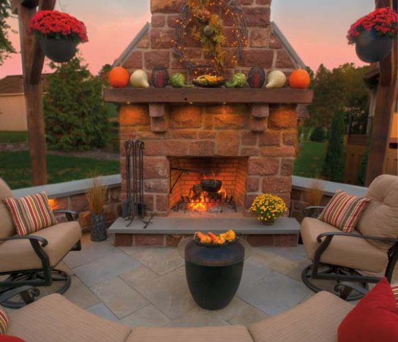Sandstone was used in the design for the fireplace and sitting walls.