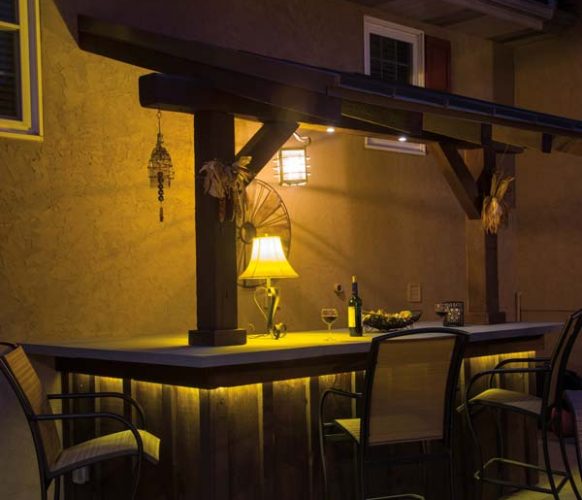 A bar was created from barn boards and battons.